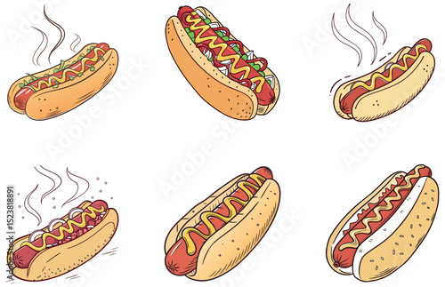 Hot Dogs Vector Design Tasty Flat Hot Dog Illustrations for Fast Food, BBQ, and Snack Graphics