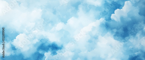 Abstract blue watercolor background with clouds and sky, banner design