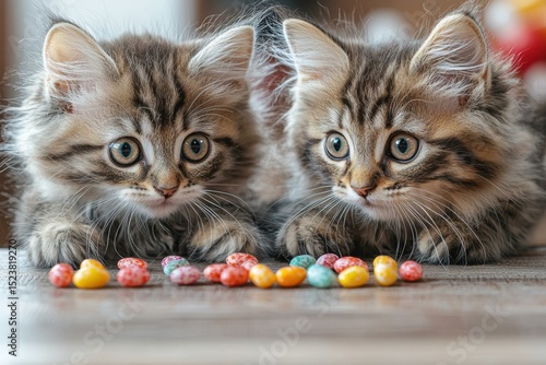 Two kittens and an Easter basket. AI.