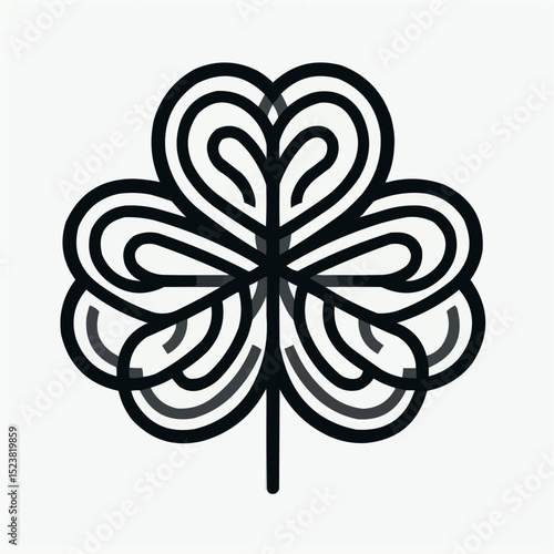 Stylized black and white four-leaf clover design symbolizing good luck and prosperity
