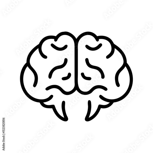 Brain outline icon. Black illustration, vector. Modern minimal flat design, white background. 