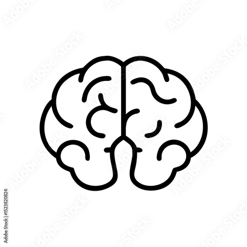 Brain outline icon. Black illustration, vector. Modern minimal flat design, white background. 