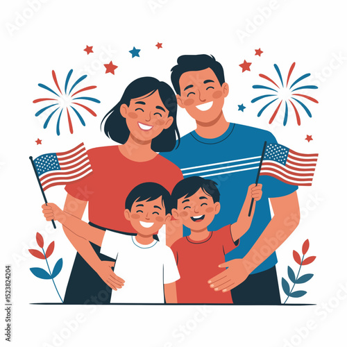 a cheerful family celebrating American Independence Day