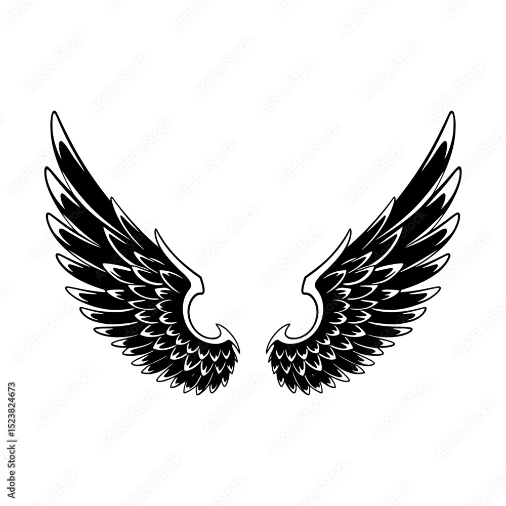 Fototapeta premium Wings icon. Black wings icons isolated on white background. Vector illustration.