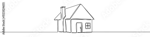 House icon drawn with one line. Black outline of a house made with a single continuous line. Vector illustration.