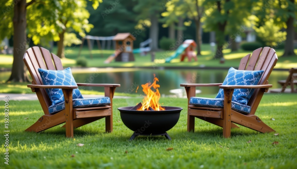 Fototapeta premium Cozy campfire experience backyard outdoor living space scenic park close-up relaxation and gatherings