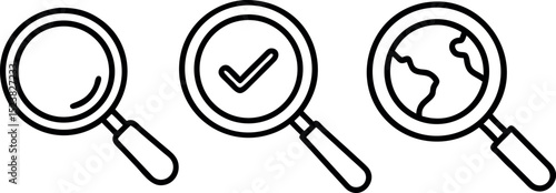 Set of Magnifying glass. Magnifying glass loupe. Search icon vector. Magnifier loupe sign.