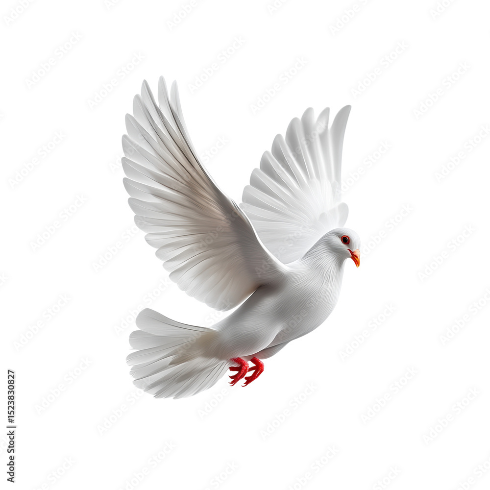 Obraz premium Graceful White Dove in Flight against Black Background