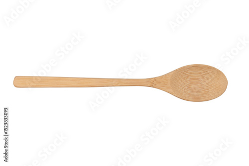 Kitchen spoon made of bamboo wood isolated on a cutout PNG transparent background