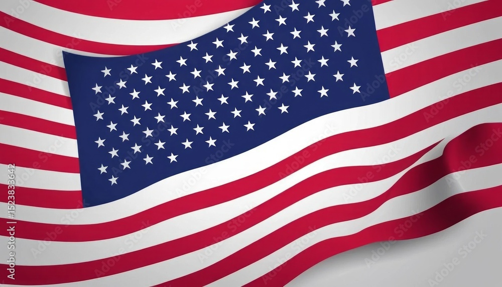 Fototapeta premium An American flag waves gently, its red stripes and white stars create a patriotic design element.