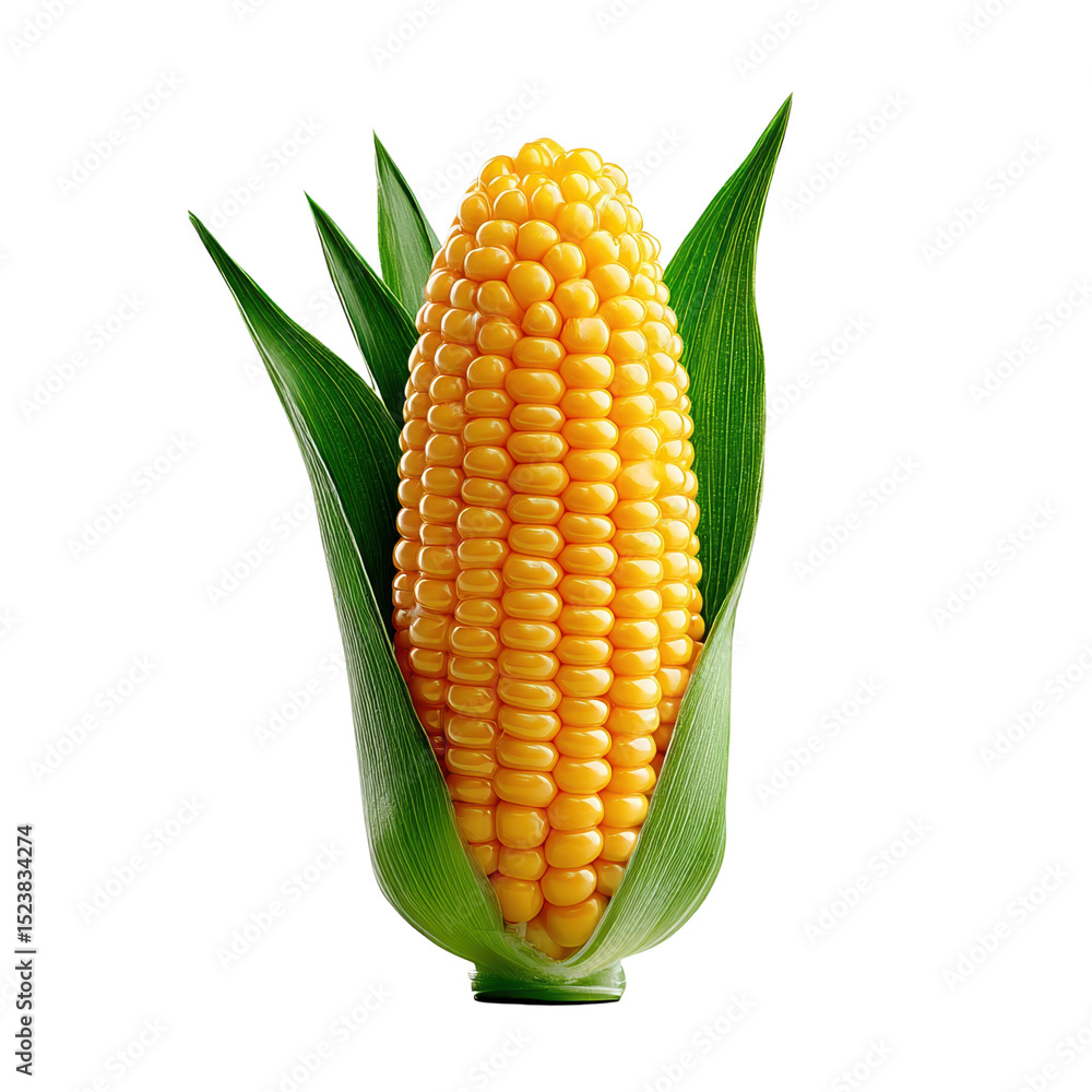 Obraz premium Fresh Corn on the Cob with Green Leaves
