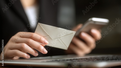 Digital marketer using laptop and smartphone for email marketing, sending newsletters and analyzing campaign performance to engage subscribers with personalized content