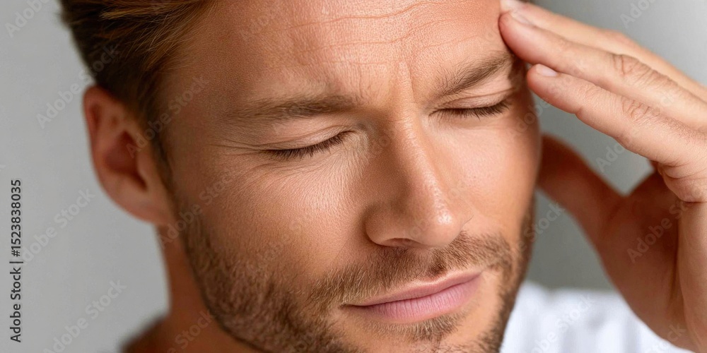 Fototapeta premium Man with Eyes Closed Touching Forehead