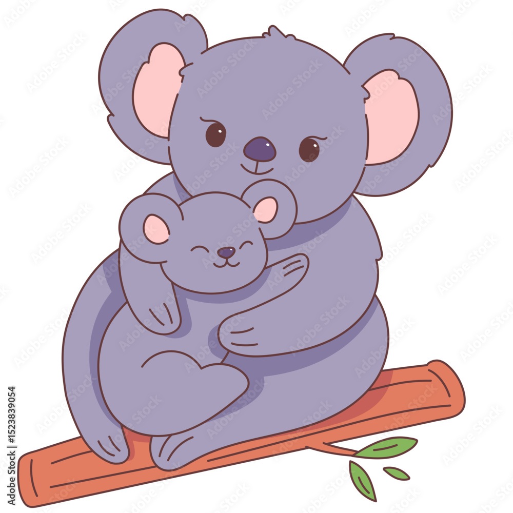 Fototapeta premium Cute hand drawn Koala and baby cuddling mother's day illustration