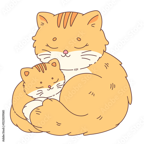 Cute hand drawn Orange cats cuddling mother's day illustration