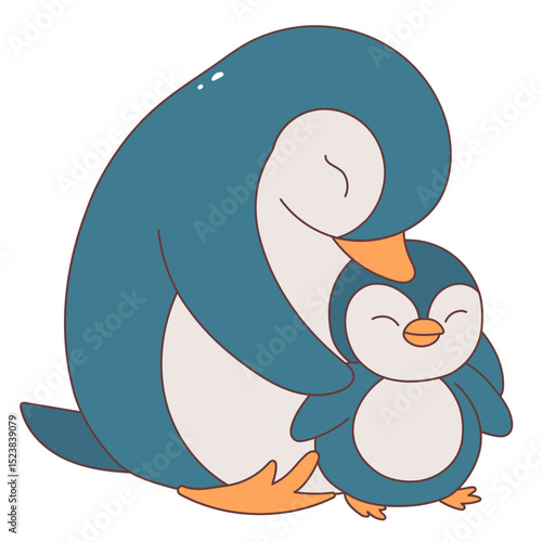 Cute hand drawn Penguins cuddling mother's day illustration