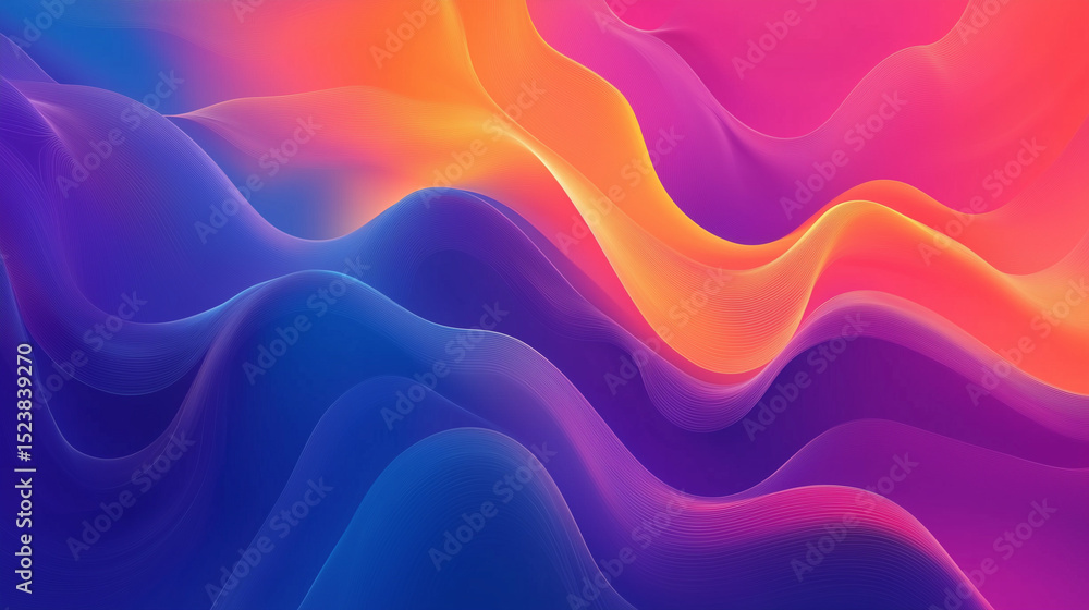 Fototapeta premium Abstract colorful background with flowing blue and orange waves, soft satin texture, and smooth golden swirl pattern