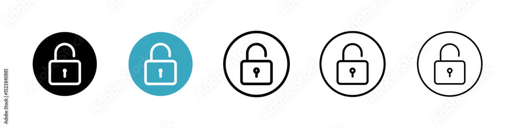 Unlock icons in Multiple Styles Set. Vector Illustration Unlock icons in Multiple Styles Set. Vector Illustration