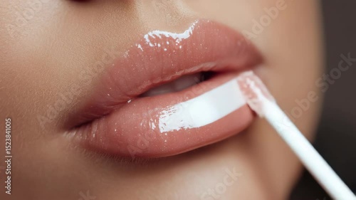Close-up of lips with lip gloss application.
