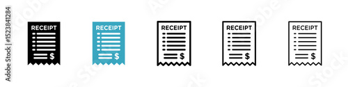 Receipt icons in Multiple Styles Set. Vector Illustration