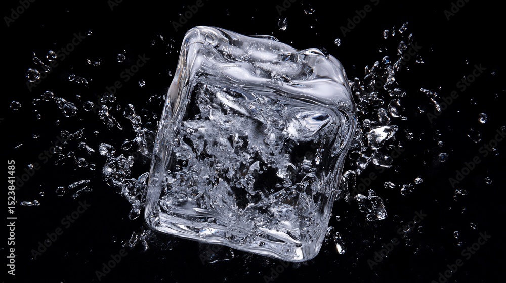 Obraz premium Captivating ice cube suspended in time with a burst of surrounding water
