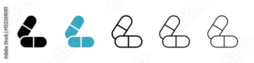 Pill icons in Multiple Styles Set. Vector Illustration