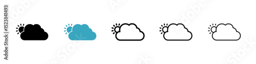 Partially cloudy icons in Multiple Styles Set. Vector Illustration