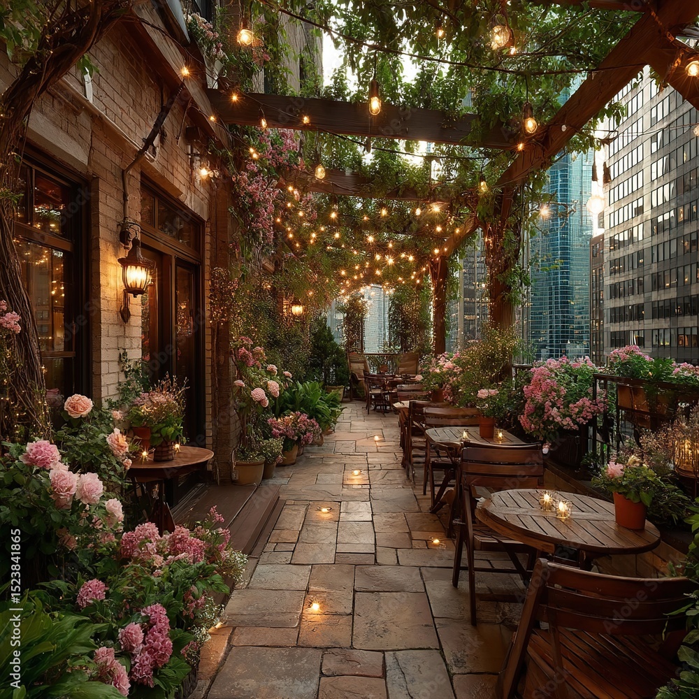 Fototapeta premium NYC Rooftop Patio at Night.