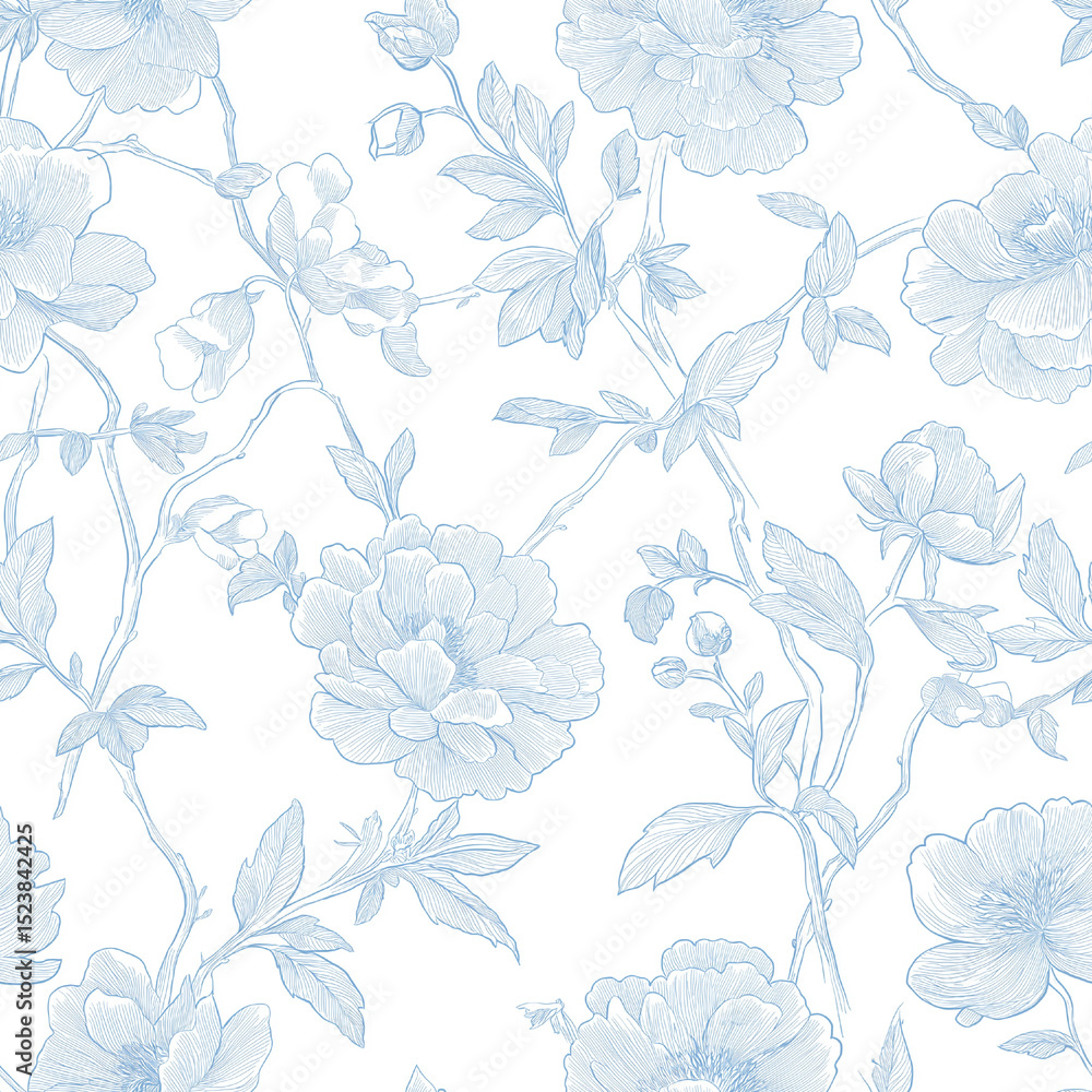 Obraz premium Seamless pattern repeat botanical floral design for wallpaper, fabric and product packaging, elegant English style motif