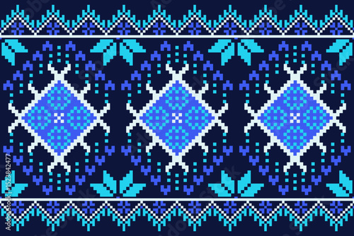 Cross stitch pattern concept showcasing traditional ethnic geometric pattern, Design for textile, background,carpet,wallpaper,clothing,wrapping,Batik,fabric,Vector illustration	
