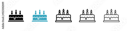 Birthday cake icons in Multiple Styles Set. Vector Illustration