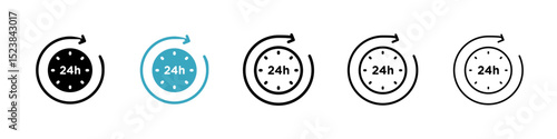 24 Hrs icons in Multiple Styles Set. Vector Illustration