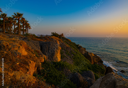 Dramatic sunset near village Chlorakas in Cyprus