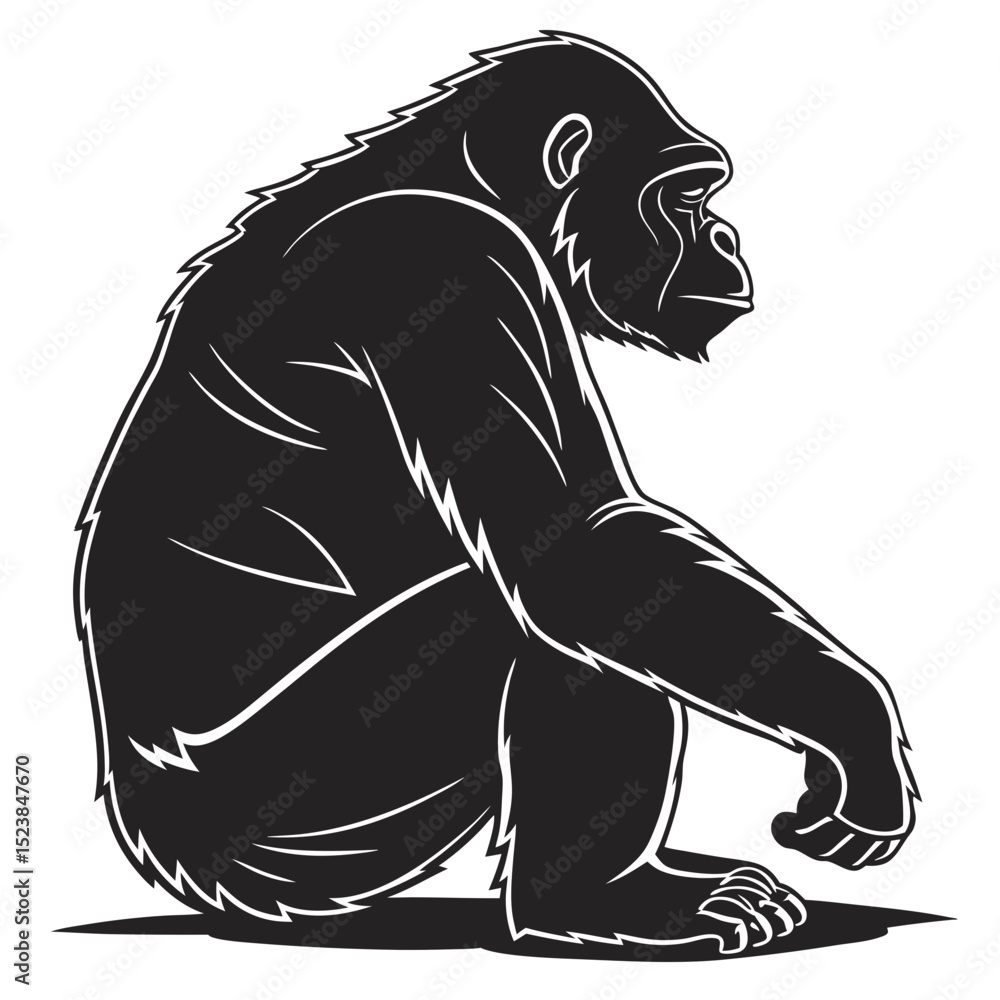Fototapeta premium Vector Silhouette of a Seated Gorilla