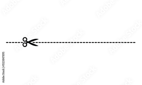 Scissor with cut line icon. paper dash cut mark icon. scissor trim line icon. dotted dash cutting line symbol . Vector Illustration . EPS 10 .
