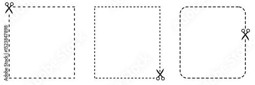 Scissor with cut line icon. paper dash cut mark icon. scissor trim line icon. dotted dash cutting line symbol . Vector Illustration . EPS 10 .