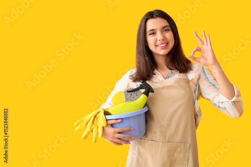 Young woman with cleaning s...