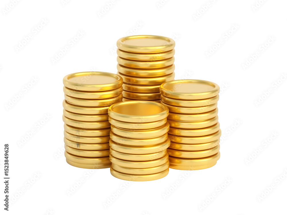 3D Stacks of Gold and Silver Coins on Transparent Background – Realistic Financial Illustration 3D Stacks of Gold and Silver Coins on Transparent Background – Realistic Financial Illustration