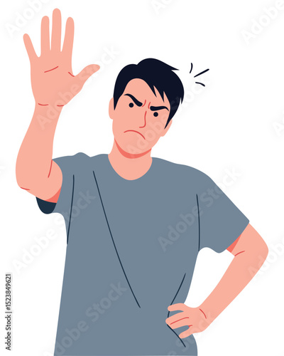 Angry Man Showing Stop Gesture for Refusal and Disagreement in a Simple Illustration Style