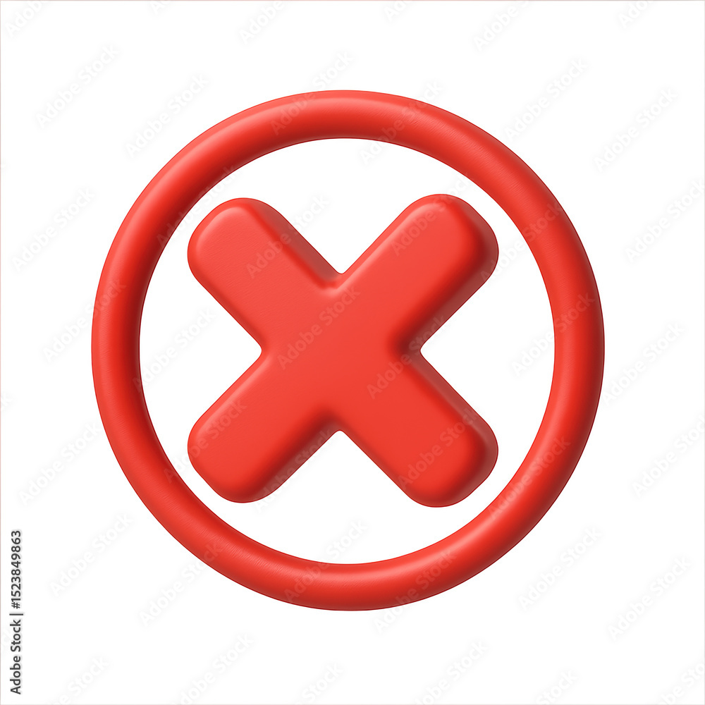Obraz premium Symbol of Rejection: A vibrant red 'X' mark enclosed within a circular frame, representing the concept of denial and refusal, emphasizing clarity and simplicity.