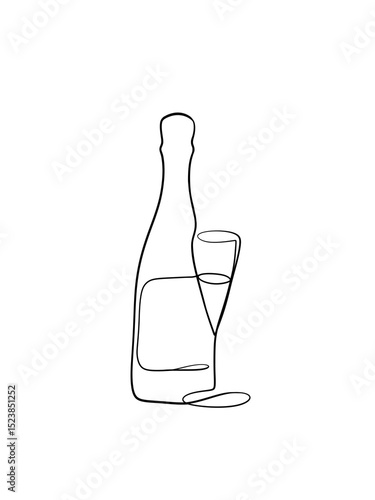 Wine Bottle and Glass One Line Drawing  – Printable Wall Art – Minimalist Bar Wall Art