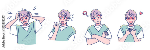 アニメタッチの男子　表情セット
