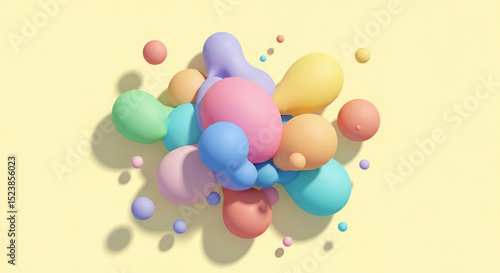 Modern 3D Rendering Colorful Abstract Spheres and Blobs Cluster Illustration