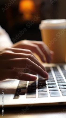 Vertical Video – Close-Up of Hands Typing on Laptop Keyboard
Vertical format close-up video of Asian hands typing on a laptop keyboard in a modern, cozy workspace. Ideal for mobile content like Instag