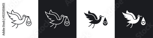 Stork with baby icons graphic vectors