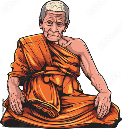 Thai hand-drawing monk, grandfather, old man