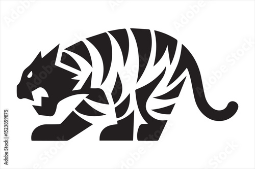 Mysterious Tiger Image with Black and White Stripes Illustration and Design