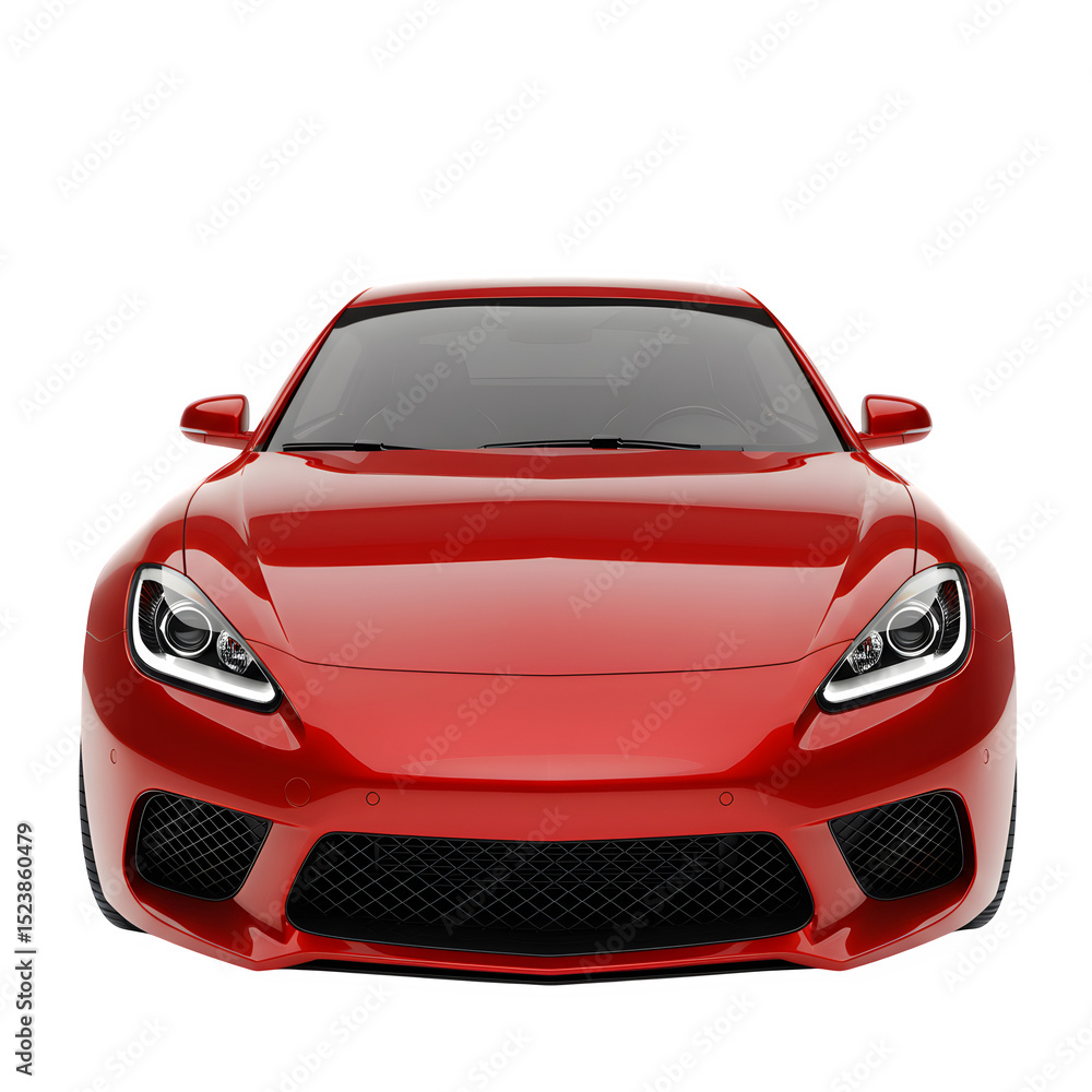 Naklejka premium Red car front view isolated on white or transparent background. PNG