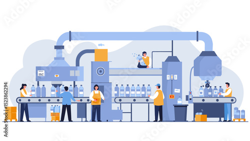 Fotografie Factory Production Line: Workers Manufacturing Bottled Products
