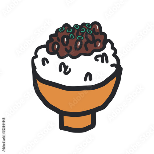 納豆ご飯の線あり手描きイラスト。和食や食事のコンセプト